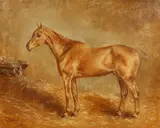 British, A bay hunter in a stable by Gertrude Lowe Whelpton, 1911, oil, sold Aug 2021