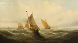 British, Sailboats on choppy seas nearing a port by George Knight, oil on canvas, offered Aug 2021