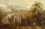 British, Figures conversing by ruins by Frederick Henry Henshaw, oil on canvas, sold Aug 2021