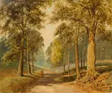British, Balcombe Forrest, Sussex , A track through the woods by David Mead, oil on board, offered Aug 2021