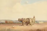 British, Figures with a horse and cart in a landscape by Ernest George Beach, watercolour, sold Aug 2021