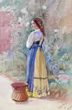 Ari; A lady seated under a tree Two, the first signed, titled and dated Aug by Edith E. Morris, Watercolour, offered Mar 2015