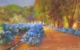 The Hydrangea garden Signed Watercolour with bodycolour 33.5 x 54cm; 13¼ x 21¼in ++Pin marks to corners, possibly some fading and discolouration by Edward Roworth, Watercolour with bodycolour, offered Mar 2015