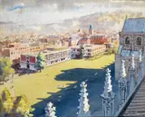 View of Winchester from the Cathedral Signed and dated 1963 Watercolour by John Worsley, 1963, Watercolour with gouache, offered Mar 2015
