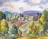 A Scottish country house in a landscape Signed Watercolour with sepia ink 36 x 45cm; 14 x 17ހ?in ++Good condition by Thomas Elder Dickson, Watercolour with sepia ink, offered Mar 2015