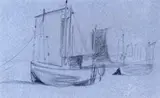 Beached boats with sails drying Black chalk on grey paper 7.5 x 12.75cm; 3 x 5in Provenance: Mrs by Peter De Wint O.W.S, drawing, offered Mar 2015