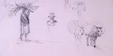 Studies of pack ponies and a man standing Pencil on pink paper 14.5 x 29cm; 5¾ x 11¼in Provenance: Mrs by Peter De Wint O.W.S, Pencil on pink paper, offered Mar 2015