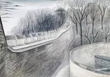 Lincoln Castle Keep from the Watchtower Signed Pen and ink with chalk by Hugh Robinson, Pen and ink with chalk and wash, sold Mar 2015
