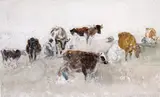 Study of cows being milked Watercolour over pencil 14.5 x 23.5cm; 5¾ x 9¼in With a pencil sketch, a floral study and a print by different hands (4) by Peter De Wint, Watercolour over pencil, sold Mar 2015