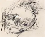 Feeding on syrup Black chalk and white correcting fluid on buff paper 10.5 x 13cm; 4 x 5in Provenance: John Davis ++Good condition by Eileen Soper, drawing, sold Mar 2015