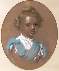 Portrait of a young girl wearing a blue and white dress Signed and dated by William Lucas, 1871, Pastel, oval, offered Mar 2015
