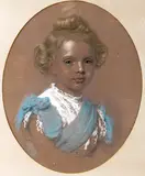 Portrait of a young girl wearing a blue and white dress Signed and dated by William Lucas, 1871, Pastel, oval, offered Mar 2015