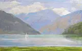 Blue day, Lake Thun, View from Spiez, Switzerland looking towards Interlaken Signed Pastel 26.5 x 41.5cm; 10½ x 16in ++Good condition by Elsie Vera Cole, Pastel, offered Mar 2015