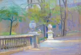 Views of a formal garden A pair, both signed, one dated 1917 Both pastel Each 31.5 x 47.5cm; 12¼ x 18¾in (2) ++Both with some grey foxing specks, colours good by Fannie Eliza Duvall, 1917, pastel, sold Mar 2015