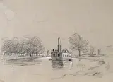 A bridge over a river Signed with initials by Henry Bright, 1832, drawing, sold Mar 2015