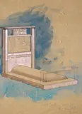 Design for a Child’s tomb, c.1906 Inscribed indistinctly Child’s tomb by Frank Brangwyn, Pen, ink and wash on buff paper, offered Mar 2015