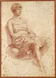 Lady seated on a chair Signed with initials and dated Nov 1930 Sepia chalk 32.5 x 23cm; 13 x 9¾in ++Foxed, paper discoloured by Randolph Schwabe, drawing, sold Mar 2015