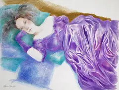 Sunk among a pile of cushions by Adrian George, drawing, offered Mar 2015