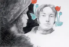 Charles Townshend pays a visit to Louisa Dance’s house by Adrian George, Pencil with coloured chalk, offered Mar 2015