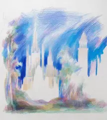 Before us rose the new Minster by Adrian George, drawing, offered Mar 2015