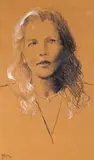 Portrait of a lady Signed and dated July 1990 Chalk on brown paper 47 x 28cm; 18½ x 11in ++A little light creasing, one or two minor blemishes by Israel Zohar, Chalk on brown paper, offered Mar 2015