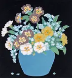 Primroses and forget-me-nots Signed  Woodcut 16 by Hall Thorpe, Woodcut, sold Mar 2015