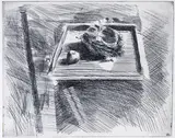 Still life of an apple and a birds nest Signed and dated 77 Etching, artist’s proof 16 x 20cm; 6¼ x 8in ++Some small stains to outer line of etching by David Tindle, Etching, artist’s proof, sold Mar 2015