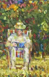 Green Park, 1985 oil on board, framed, and another 'Figures on a Park Bench' by Michael Warren signed MW lower left 45.5 x 28.5cm (image) 36 x 29cm by Michael Warren, oil on board, sold Feb 2015