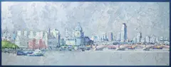 St Pauls from the South Bank, 1989 oil on board, framed signed monogram lower right 153 x 58.5cm by Michael Warren, oil on board, sold Feb 2015
