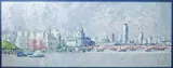 St Pauls from the South Bank, 1989 oil on board, framed signed monogram lower right 153 x 58.5cm by Michael Warren, oil on board, sold Feb 2015
