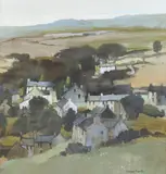 Village Near Colne, Lancashire, 1996 watercolour and gouache on paper, framed signed lower right, titled on original label to reverse 34 x 35.5cm by Moira Huntley, watercolour and gouache on paper, sold Feb 2015
