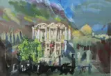 The Escarpment by David Risk Kennard, Gouache on paper, framed and The Library of Ephesus, Turkey, sold Feb 2015