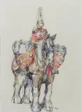 The Drum Horse, The Life Guards by Michael Warren, watercolour on paper, sold Feb 2015
