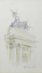 Constitution Arch (Wellington Arch), Hyde Park Corner, London, 1985 watercolour on paper, framed signed and dated in pencil lower right 53 x 30cm by Michael Warren, watercolour on paper, sold Feb 2015