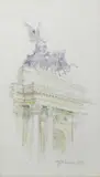 Constitution Arch (Wellington Arch), Hyde Park Corner, London, 1985 watercolour on paper, framed signed and dated in pencil lower right 53 x 30cm by Michael Warren, watercolour on paper, sold Feb 2015