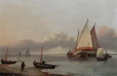 Barges off shore by Thomas Luny, oil on canvas, sold Feb 2012