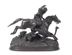 bronze model of Ostrich Hunt in the Sahara by Alfred Dubucand, bronze, sold Feb 2012