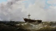 Dismasted vessel under tow from a paddle tug by William Adolphus Knell, offered Sep 2012