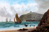 The harbours at Whitby and Scarborough, a pair by Robert Moore, one signed 'R Moore' (lower left), one signed 'Rbt Moore' (lower left); one bears label verso watercolours, sold Sep 2012