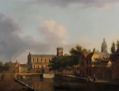 A Dutch townscene by Jan van der Heyden, oil on panel, probably 18th century, offered Sep 2012