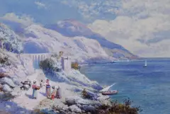 'Above Passolipo Bay of Naples' and 'On the Coast of Genoa', a pair by Charles Rowbotham, one signed 'Chas Rowbotham' and dated 1908 (lower right); both bear labels verso and inscribed verso (see labels verso) , offered Sep 2012