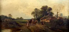 'A September Evening', and 'Cottage Homes', a pair by James Walter Gozzard, both signed 'J W Gozzard' (one lower right, one lower left); both inscribed with titles verso oil on canvas, offered Sep 2012