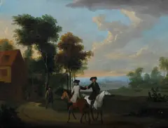 Riders on a country road, and another similar, a pair by Peter Tillemans, oil on copper, sold Jun 2012