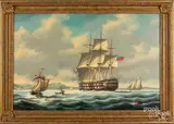 seascape with a British ship by Salvatore Colacicco, oil on board, sold Aug 2018