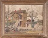 landscape with houses by Charles Kinghan, oil on board, sold Jun 2018