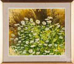 of flowers by Malcolm Thompson, oil on canvas, sold Jun 2018