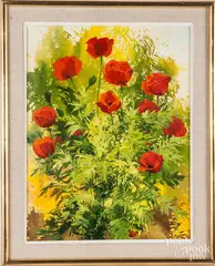 floral still life by Malcolm Thompson, oil on canvas, sold Jun 2018