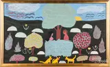 on plywood of Adam and Eve by Floretta Warfel, oil, sold Jun 2018