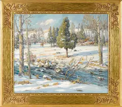 winter landscape with fox hunt by Charles Morris Young, oil on canvas, offered Apr 2018
