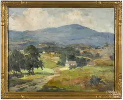 titled Church in the Valley by Marianna Sloan, oil on canvas, offered Apr 2018